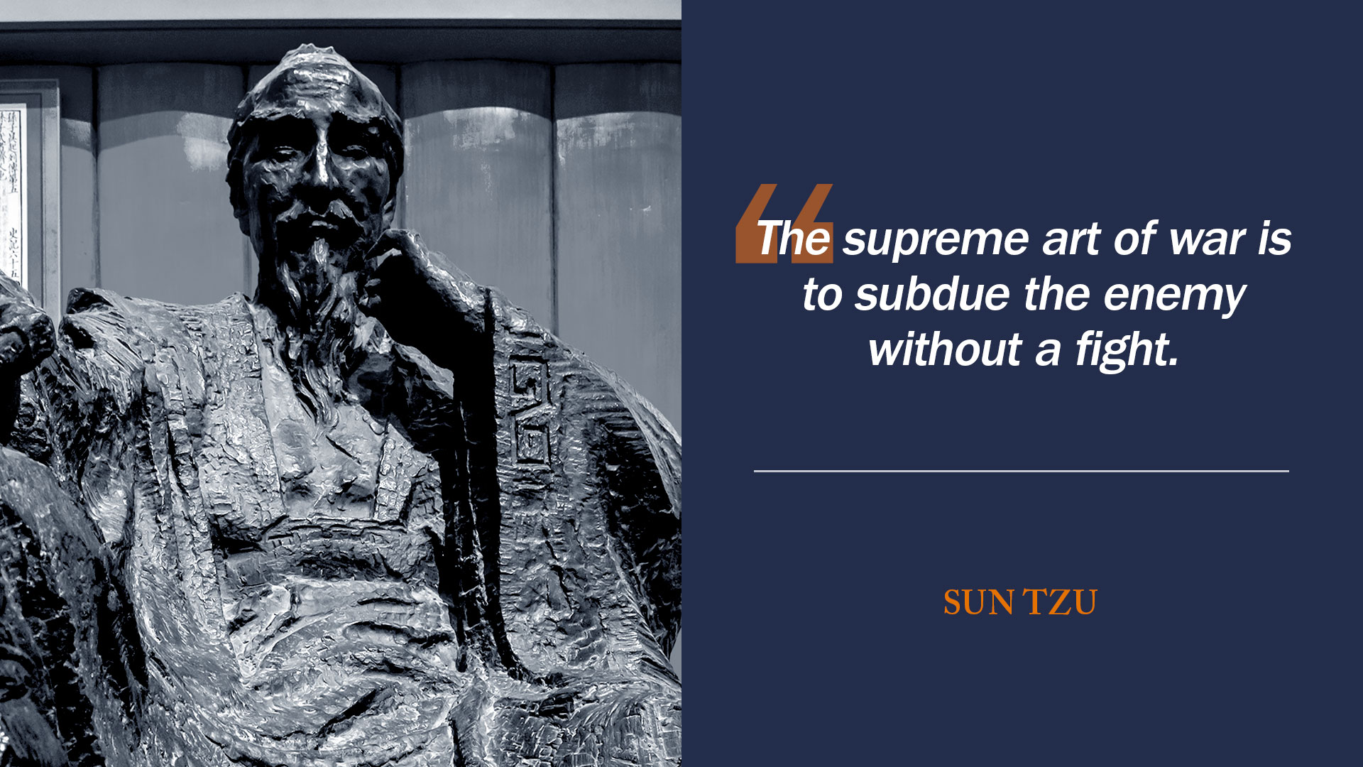 Statue of Sun Tzu with quote