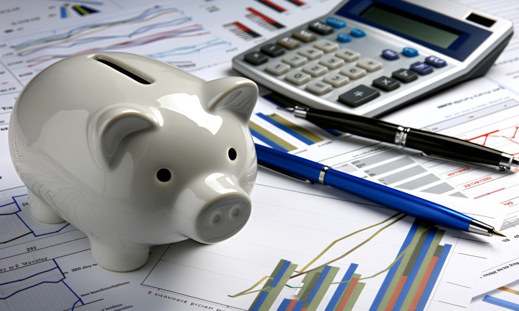 Image of a piggy bank and calculator