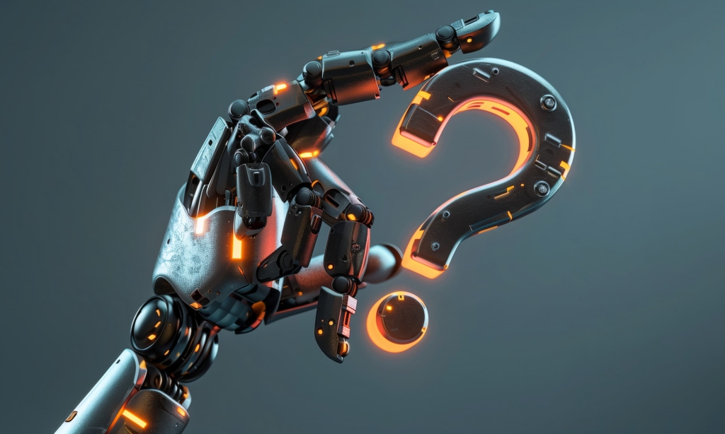 Image of a robotic hand and a question mark