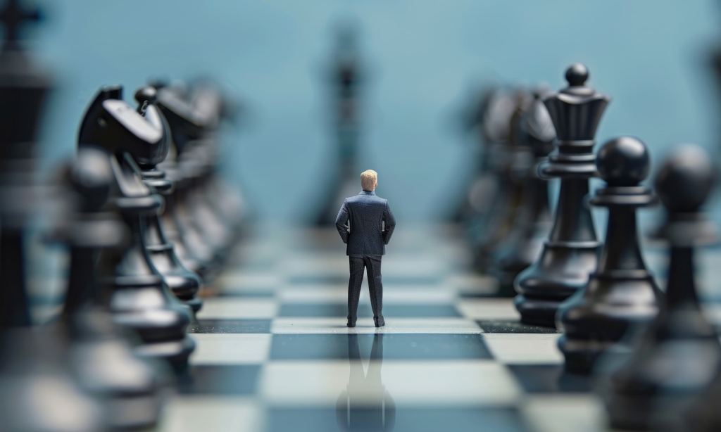 Image of a man on a chess board